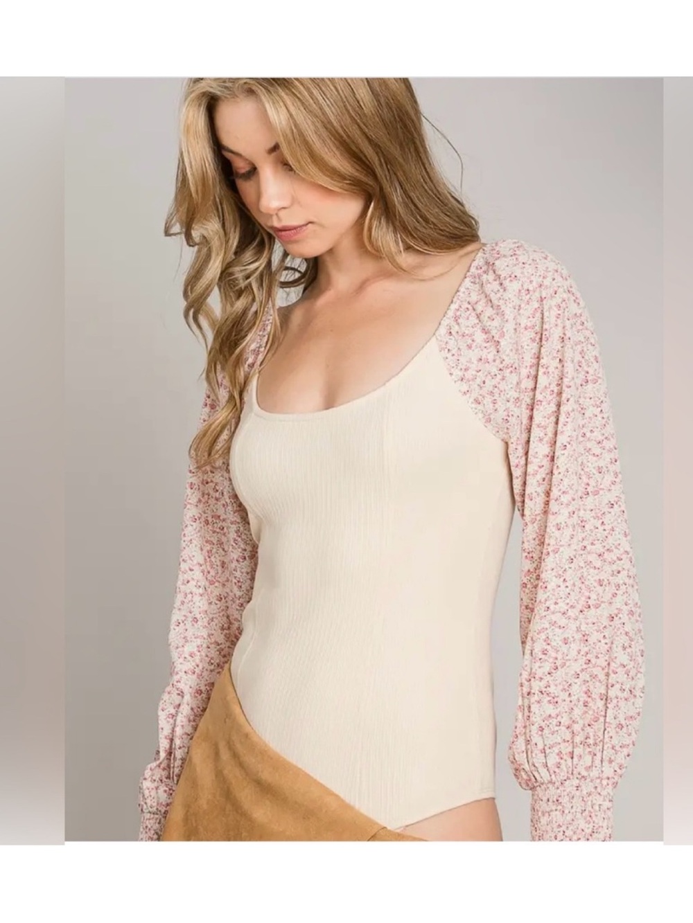 NWT Heyson Bodysuit Floral Puff Long Sleeve Ribbed